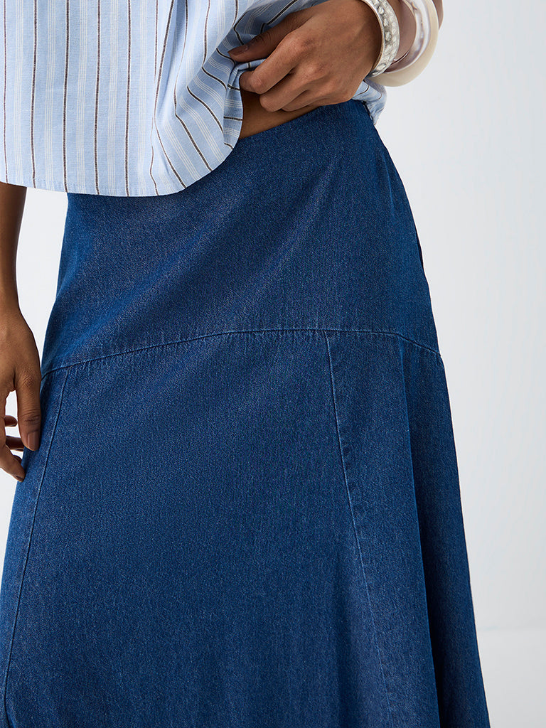 LOV Dark Blue High-Rise Cotton Maxi Skirt