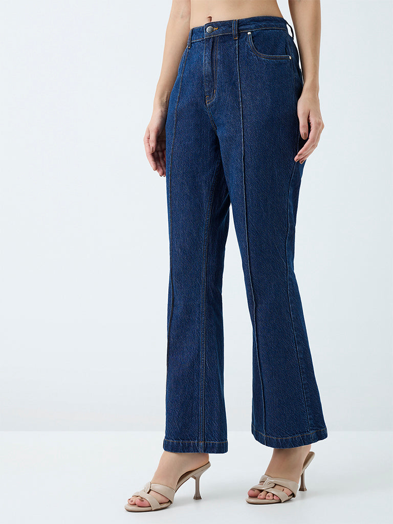 LOV Dark Blue Flared High-Rise Demin Jeans