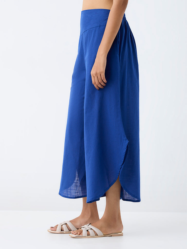 Utsa Blue Solid Cotton Pants