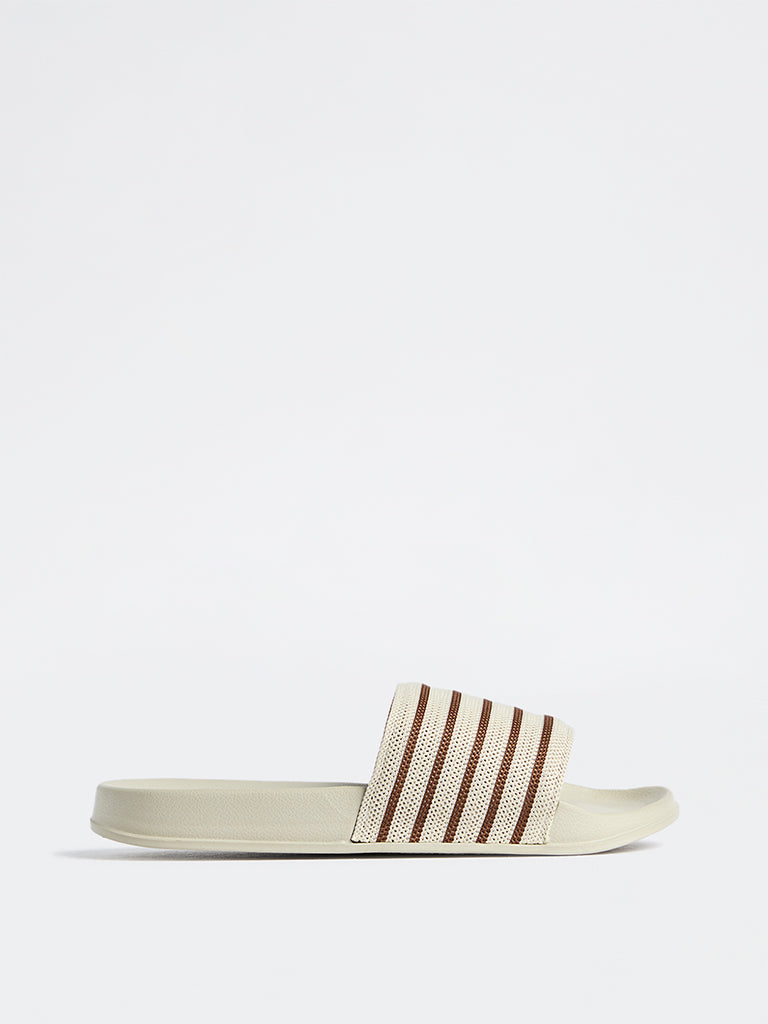 SOLEPLAY Light Beige Striped Pool Slides