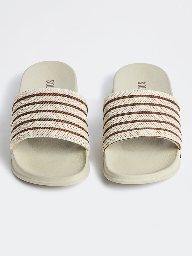 SOLEPLAY Light Beige Striped Pool Slides