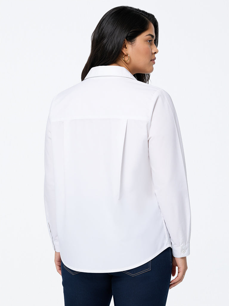 Gia White Floral Embroidered Cotton Shirt