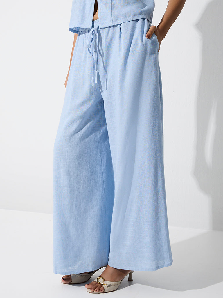 LOV Light Blue Solid High-Rise Pants