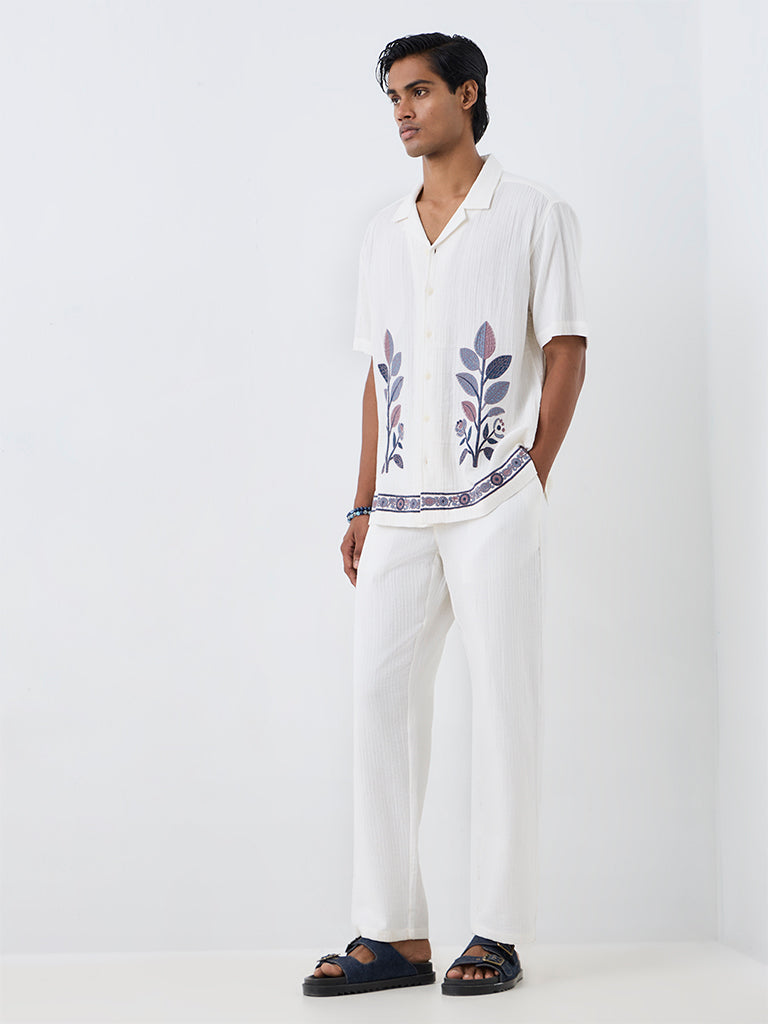 ETA Off-White Self-Striped Relaxed-Fit Mid-Rise Cotton Chinos