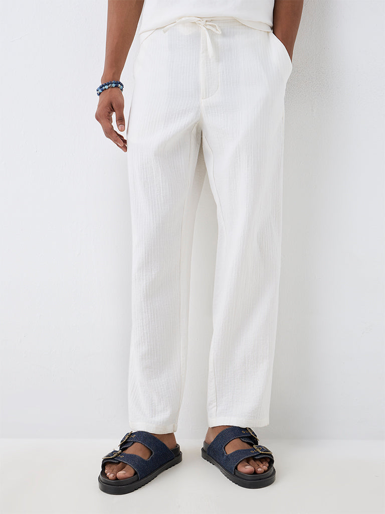 ETA Off-White Self-Striped Relaxed-Fit Mid-Rise Cotton Chinos