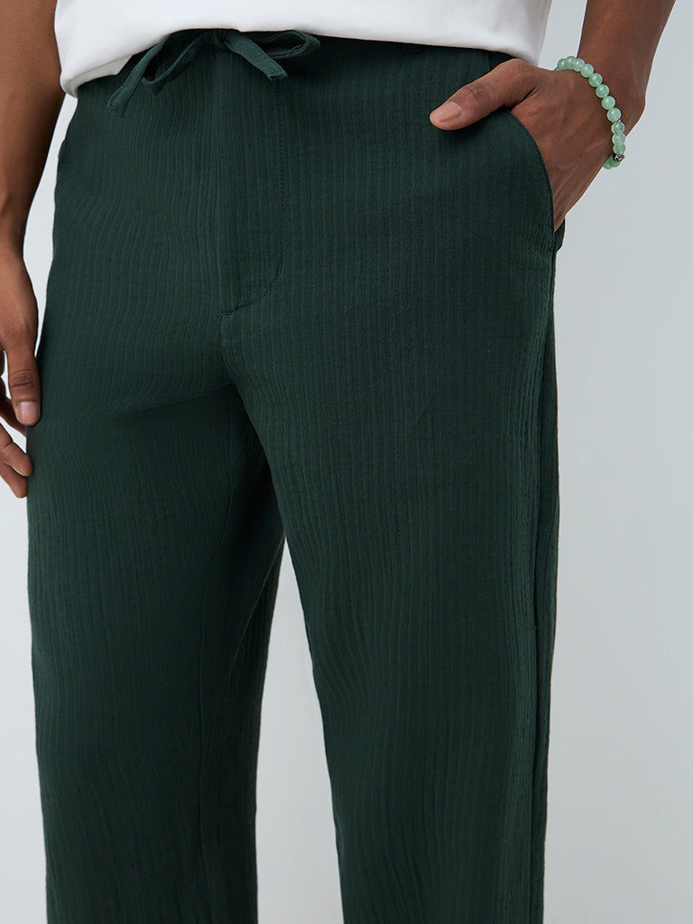 ETA Dark Green Striped Relaxed-Fit Mid-Rise Cotton Chinos