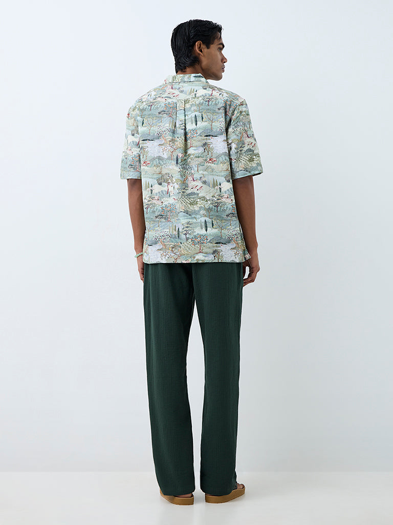 ETA Dark Green Striped Relaxed-Fit Mid-Rise Cotton Chinos