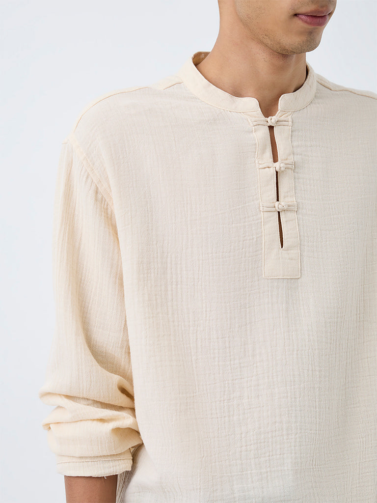 ETA Cream Crinkle-Textured Relaxed-Fit Cotton Frog Fastenings Shirt