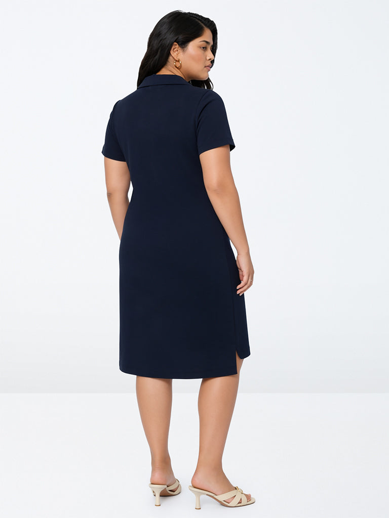 Gia Navy Solid Cotton A-Line Dress