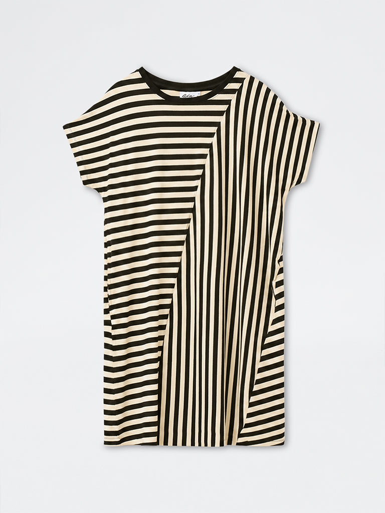 Gia Black and Off-White Striped Straight Dress