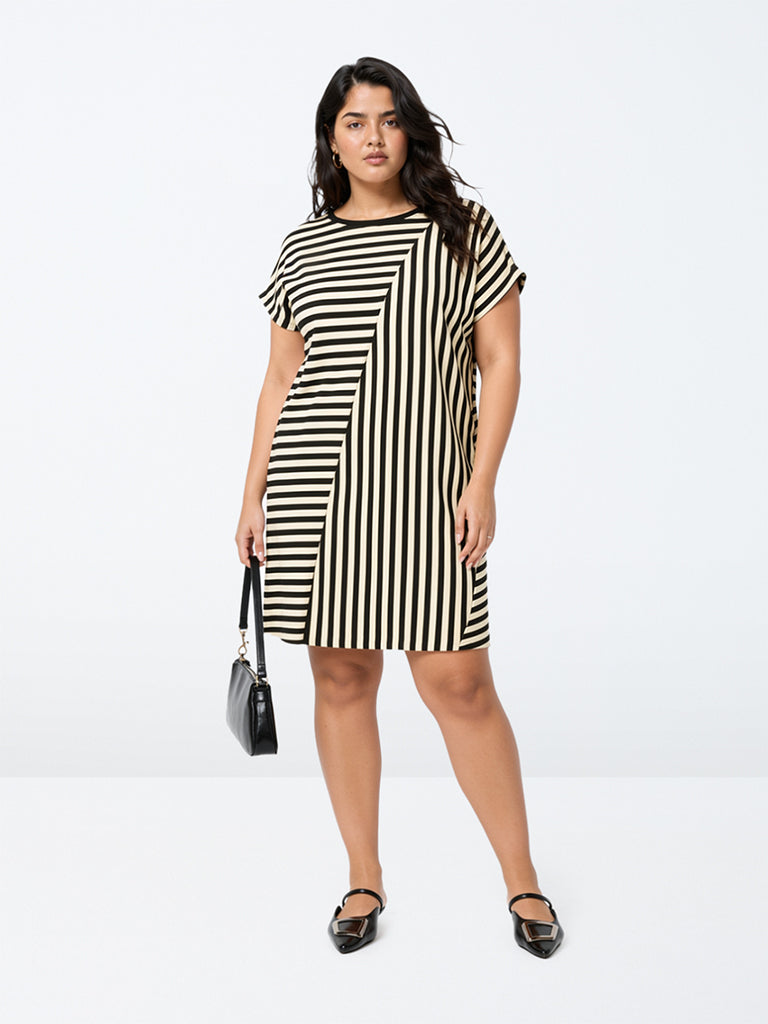 Gia Black and Off-White Striped Straight Dress