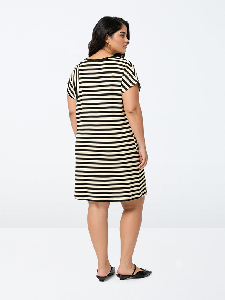 Gia Black and Off-White Striped Straight Dress