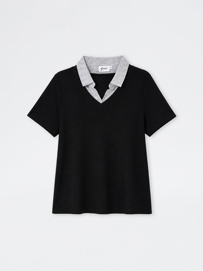 Gia Black Collared T-Shirt