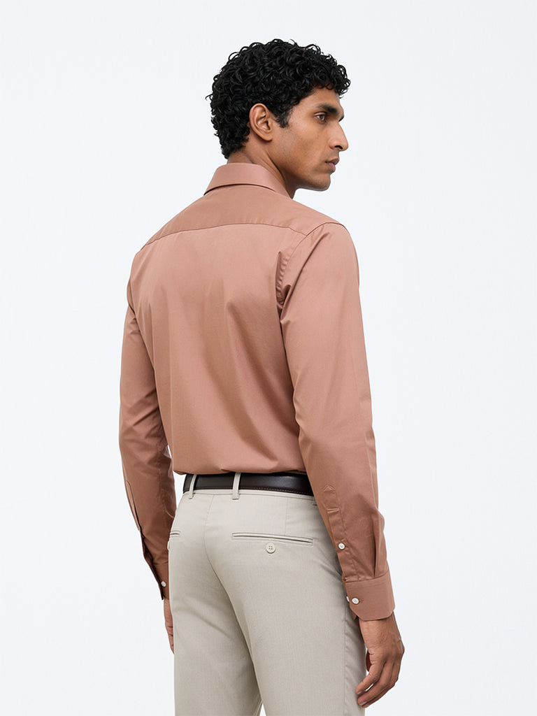 WES Formals Dusty Pink Solid Ultra-Slim Fit Cotton-Blend Shirt