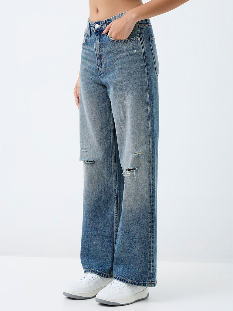 Nuon Blue-Wash High-Waist Straight Fit Jeans