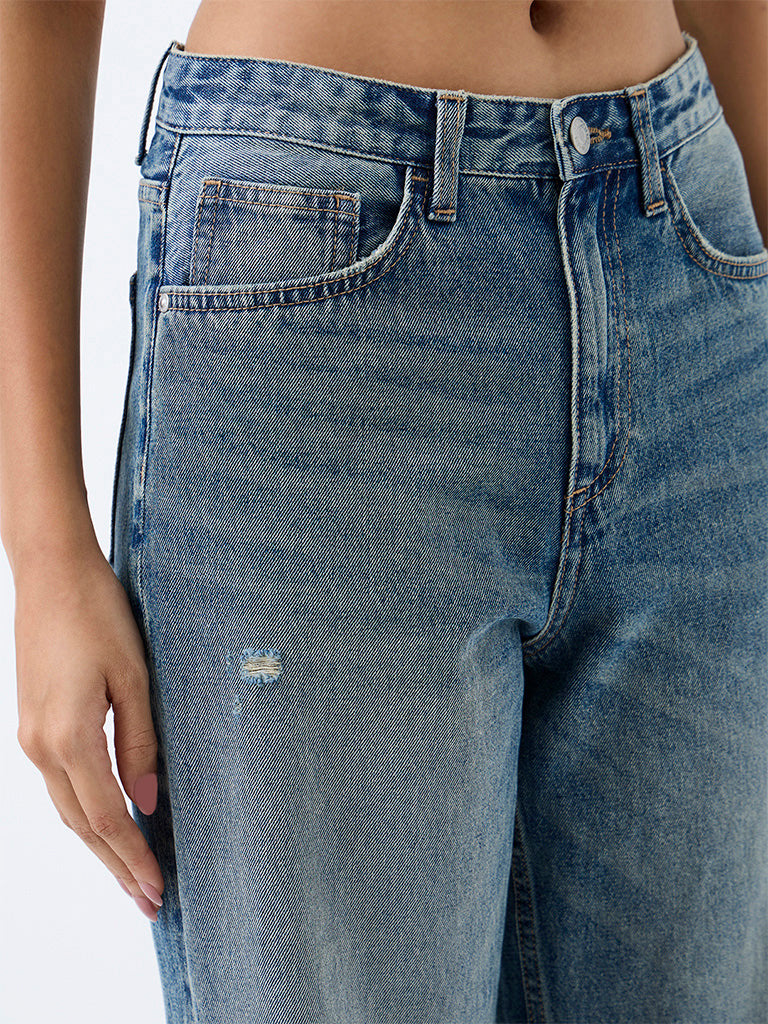 Nuon Blue-Wash High-Waist Straight Fit Jeans
