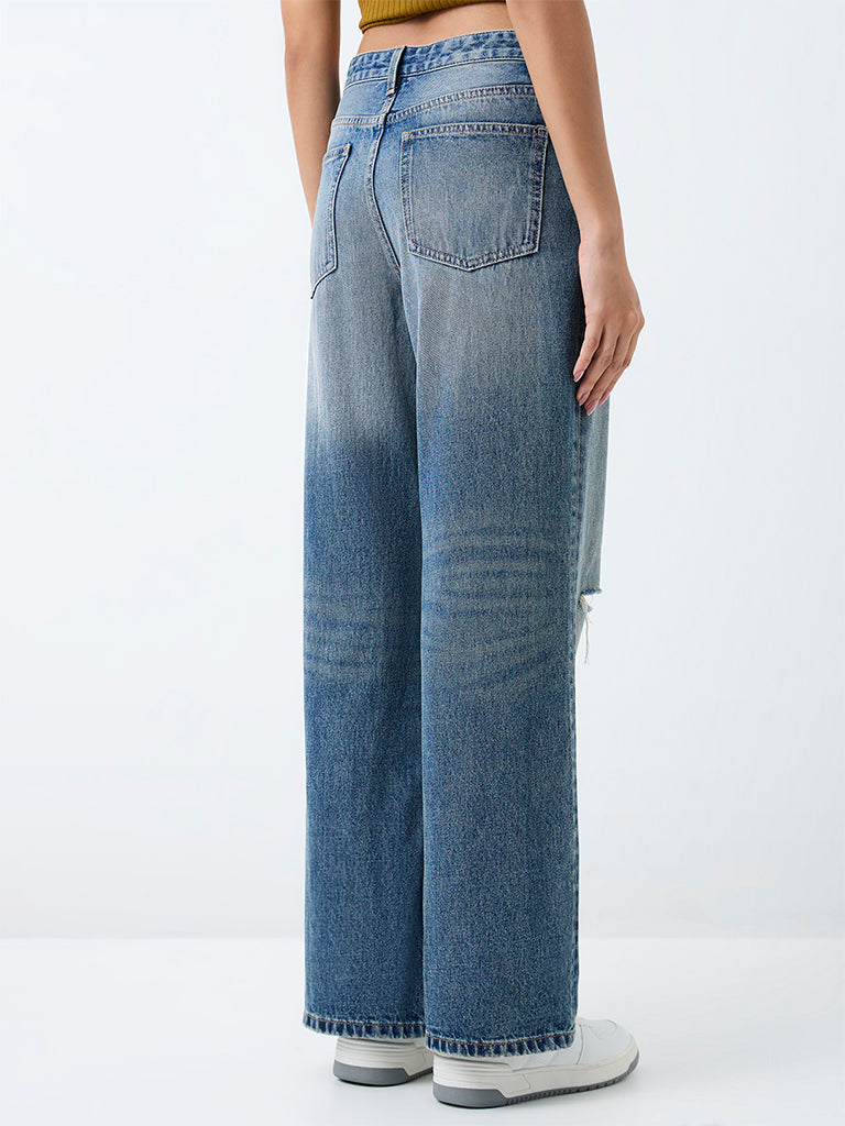 Nuon Blue-Wash High-Waist Straight Fit Jeans