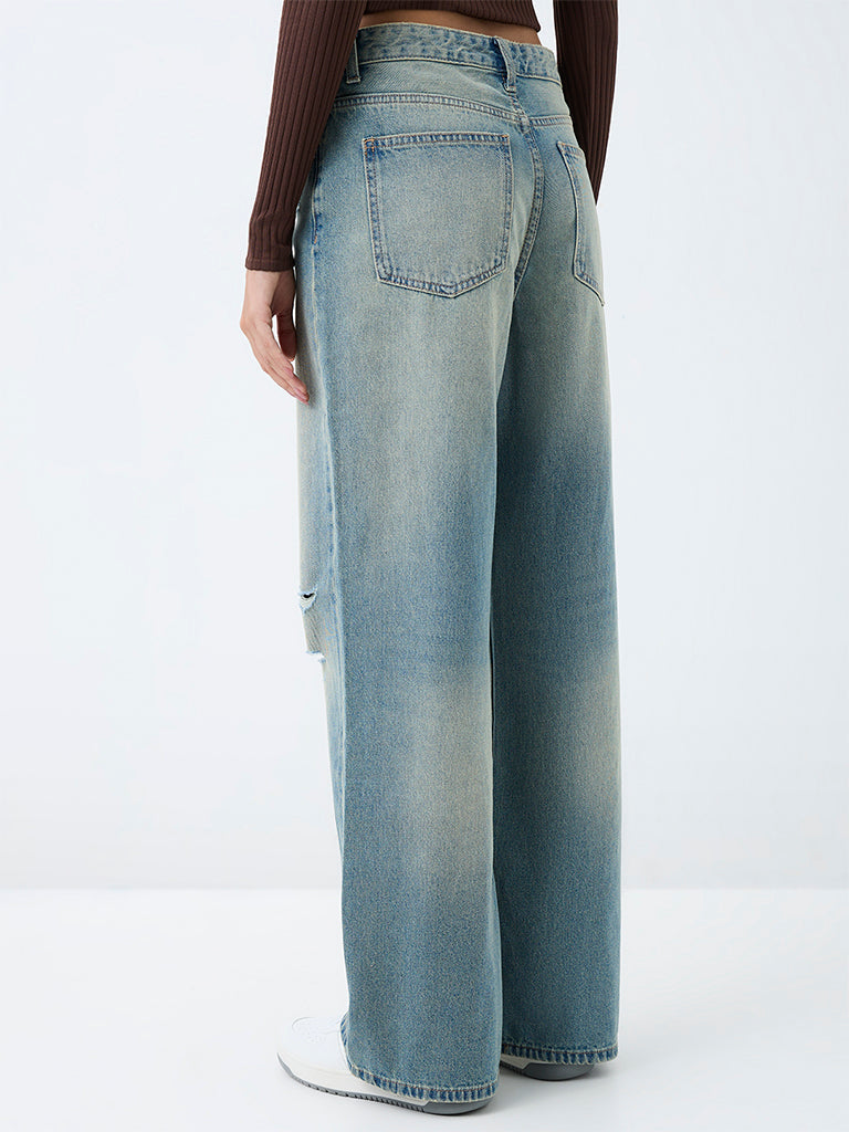 Nuon Light-Blue-Wash High-Waist Straight Fit Jeans
