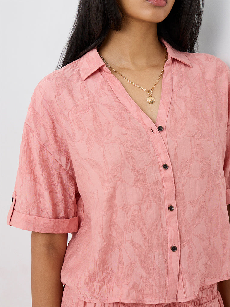 LOV Pink Floral Jacquard Cotton-Blend Shirt