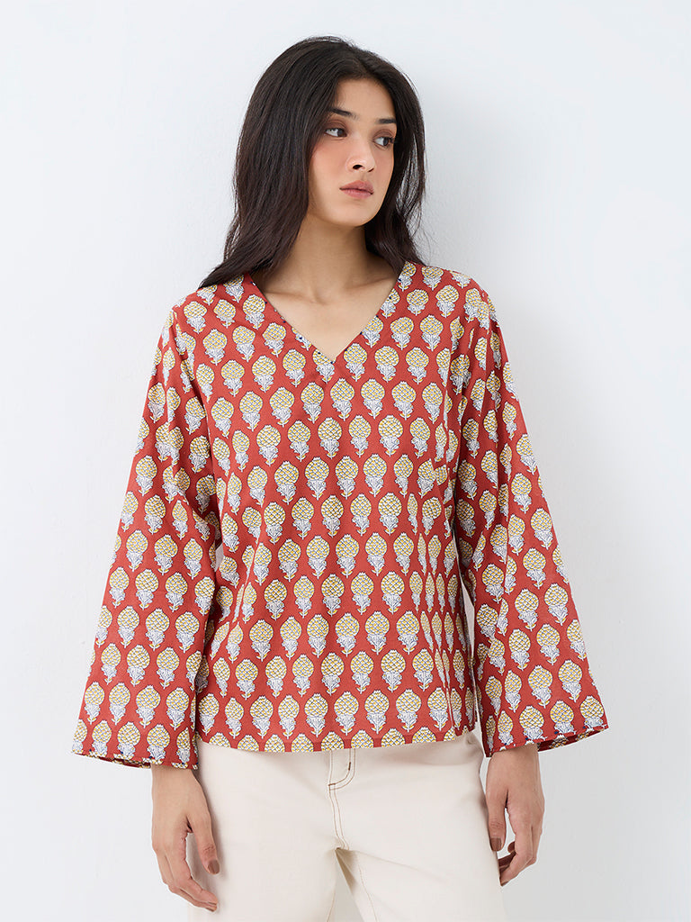 Utsa Orange Fruit Printed Cotton Tunic