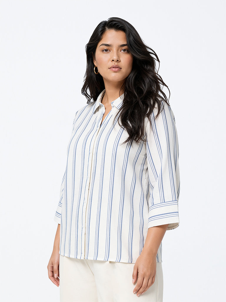 Gia White Striped Rhinestone-Detail Shirt