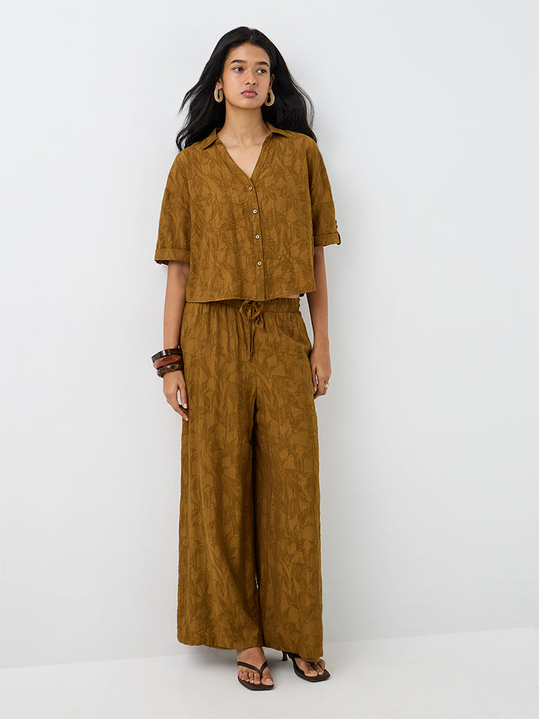 LOV Dark Mustard Floral Jacquard Shirt
