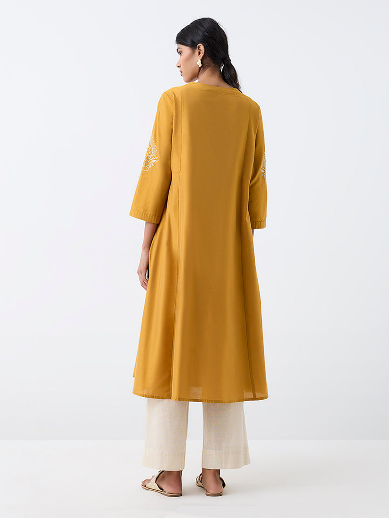 Utsa Mustard Embroidered A-Line Kurta