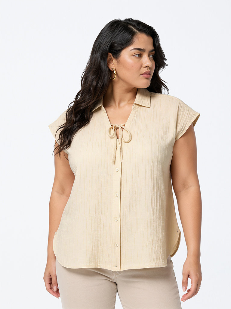 Gia Light Beige Crinkle-Textured Blouse