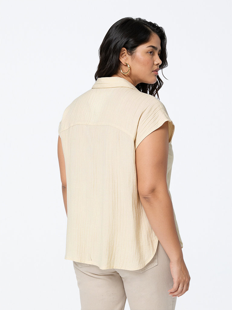 Gia Light Beige Crinkle-Textured Blouse