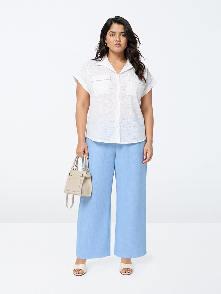 Gia Light Blue Melange High-Rise Trousers