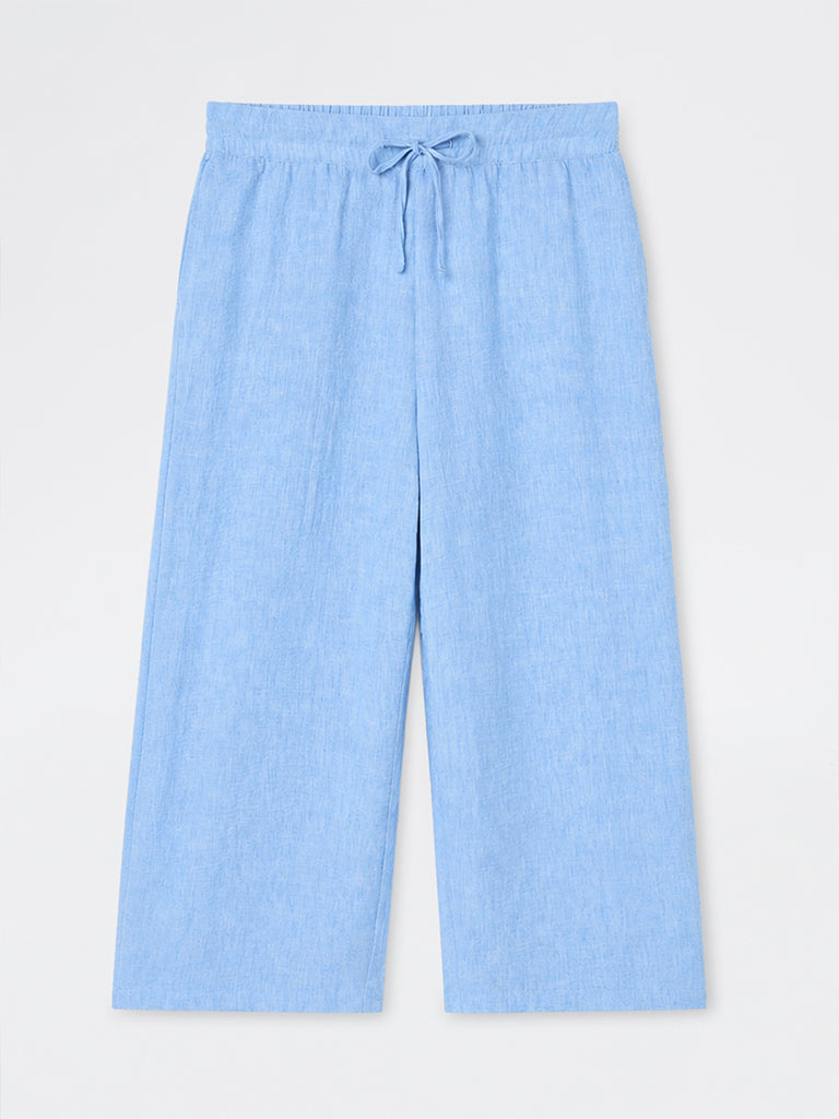 Gia Light Blue Melange High-Rise Trousers