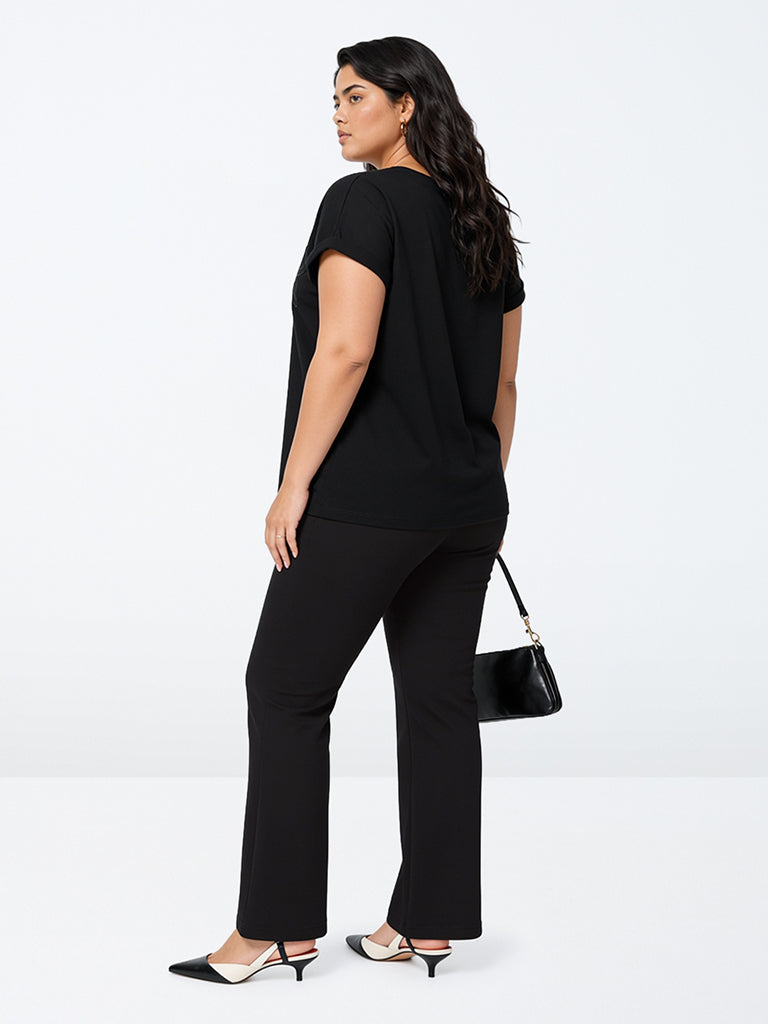 Gia Black Solid High-Rise Trousers