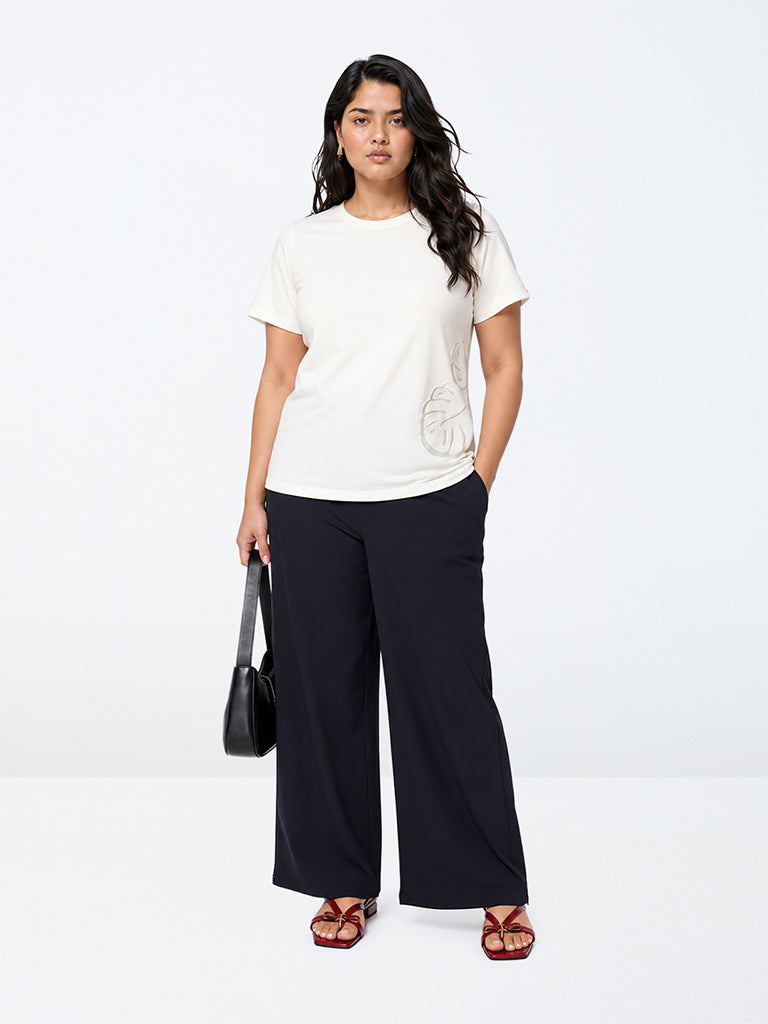 Gia Navy Solid High-Rise Trousers