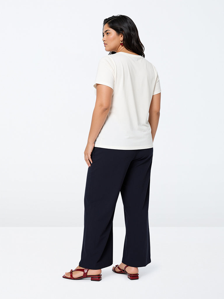 Gia Navy Solid High-Rise Trousers