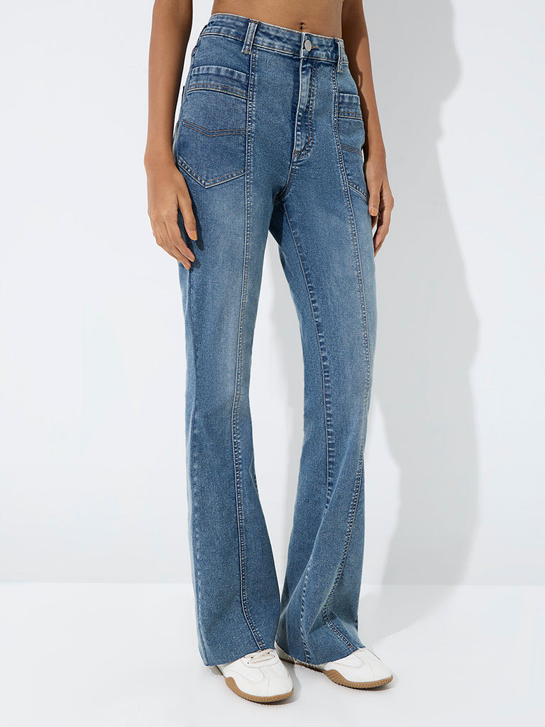 Nuon Light Blue High-Rise Flared Jeans