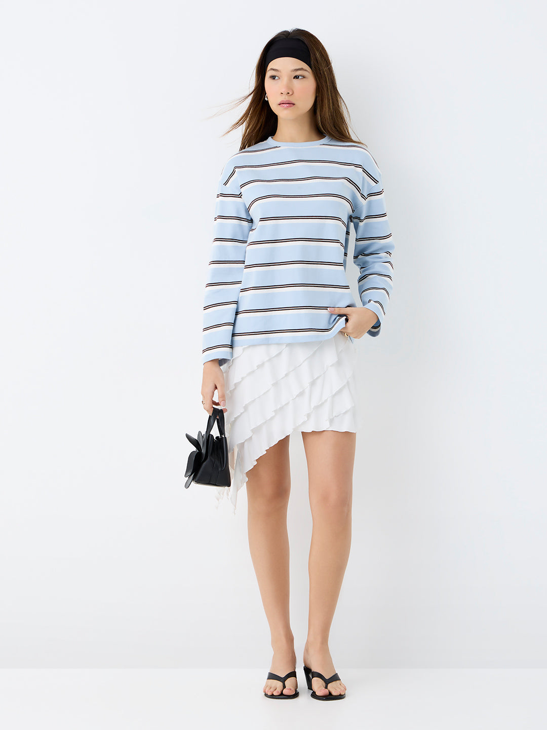 Nuon Light Blue Striped Cotton T-Shirt