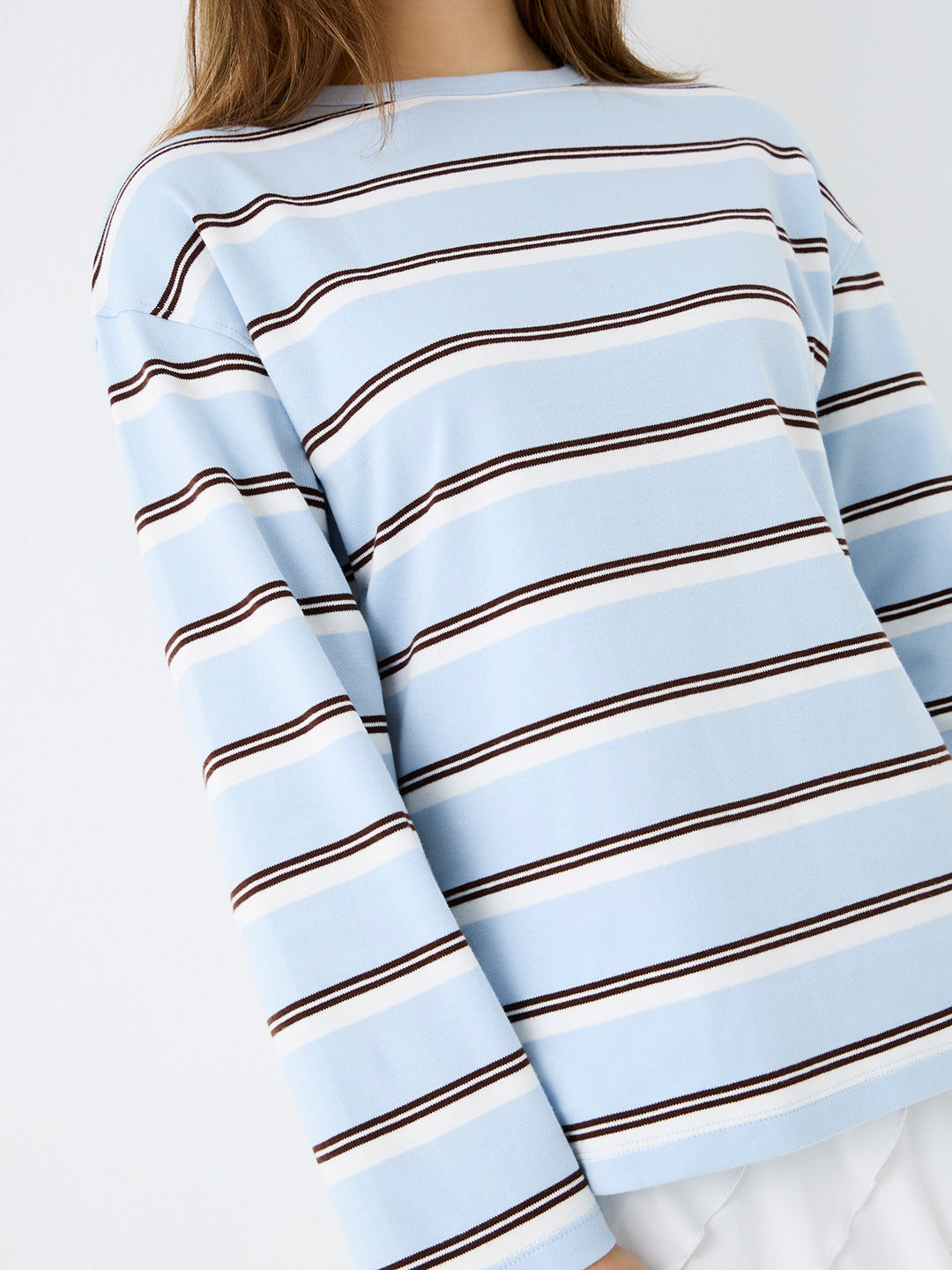 Nuon Light Blue Striped Cotton T-Shirt