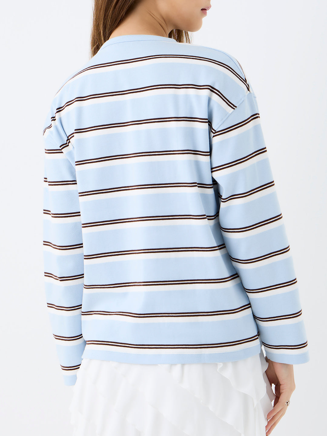 Nuon Light Blue Striped Cotton T-Shirt