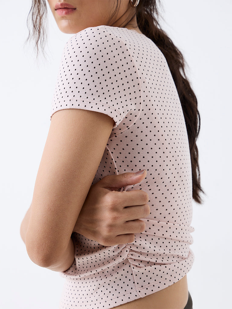 Nuon Light Pink Polka Dot Printed Top
