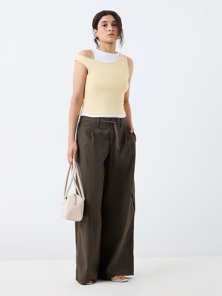 Nuon Yellow Contrast Layered Cotton Top