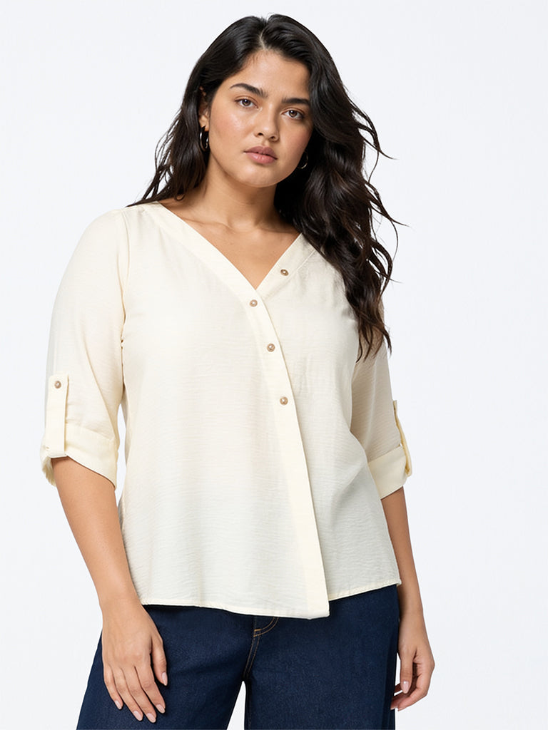 Gia Off-White Crinkle-Textured Blouse