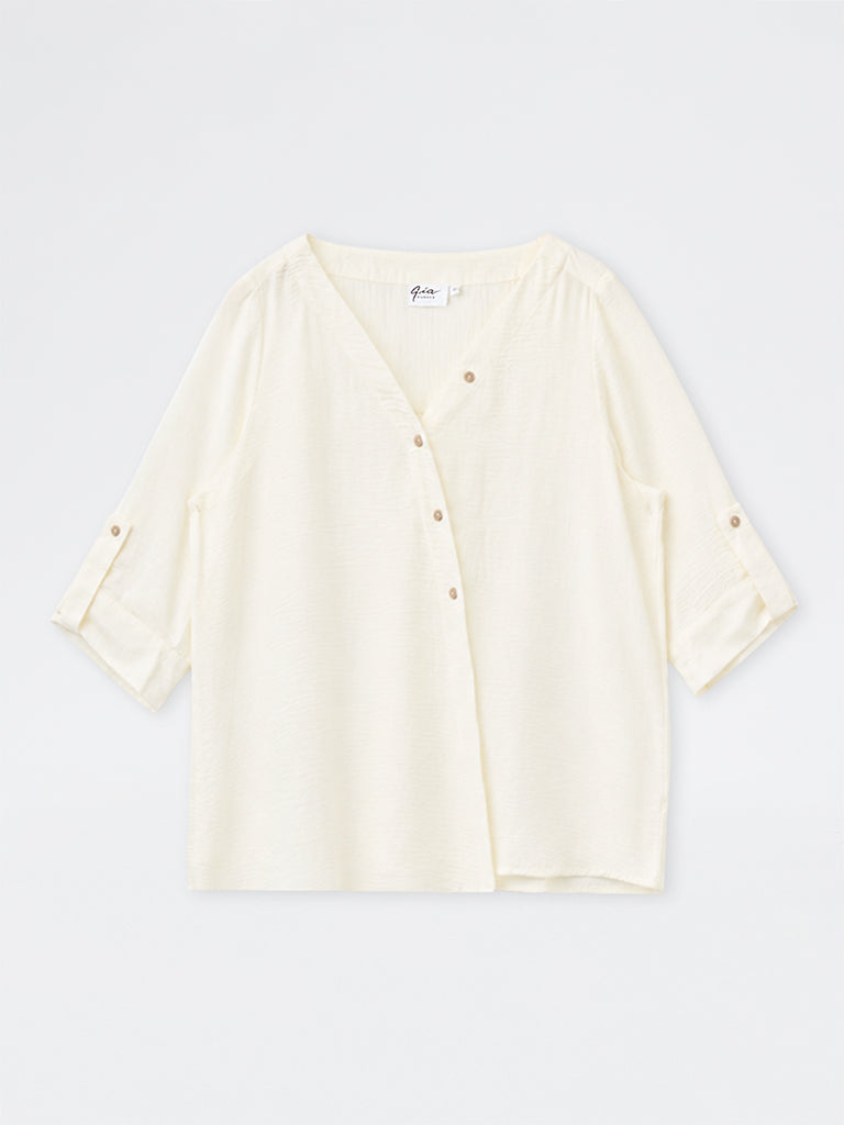 Gia Off-White Crinkle-Textured Blouse