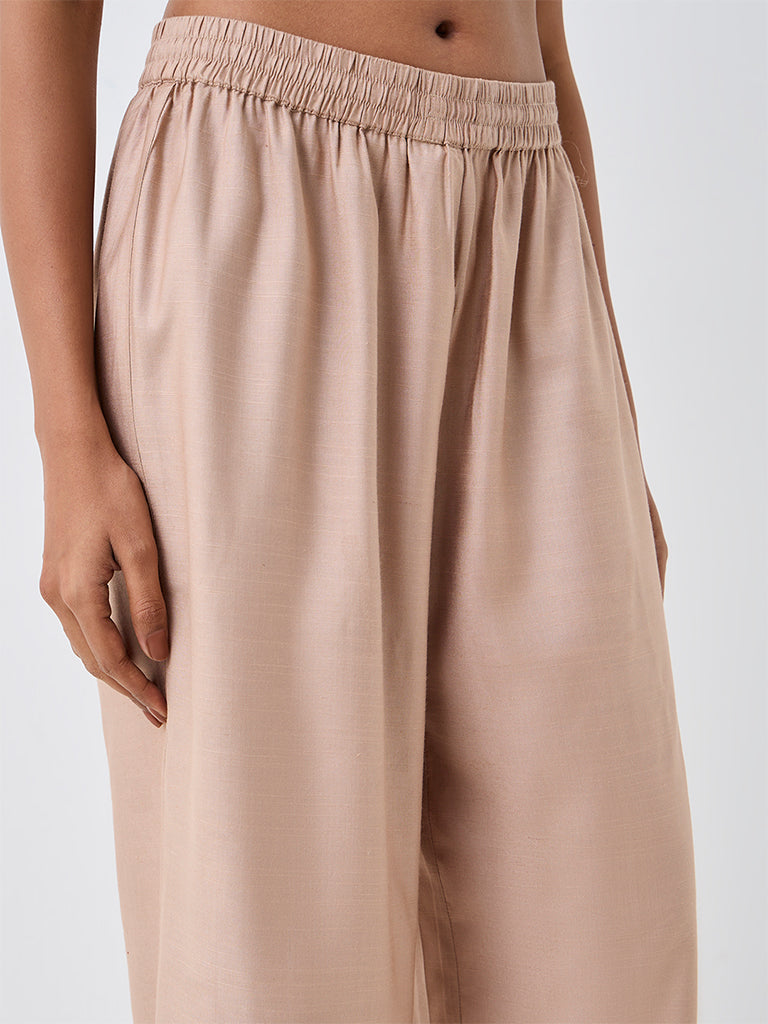 Zuba Beige Solid Pants