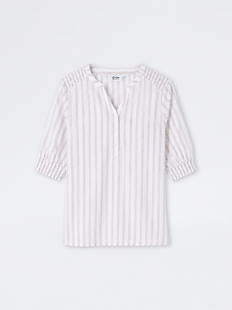 Gia White Striped Cotton Blouse