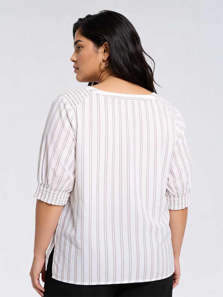 Gia White Striped Cotton Blouse