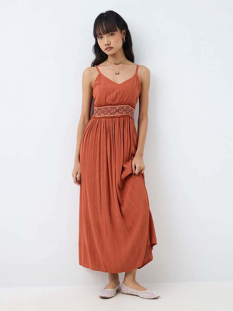 Bombay Paisley Rust Textured Fit-and-Flare Dress