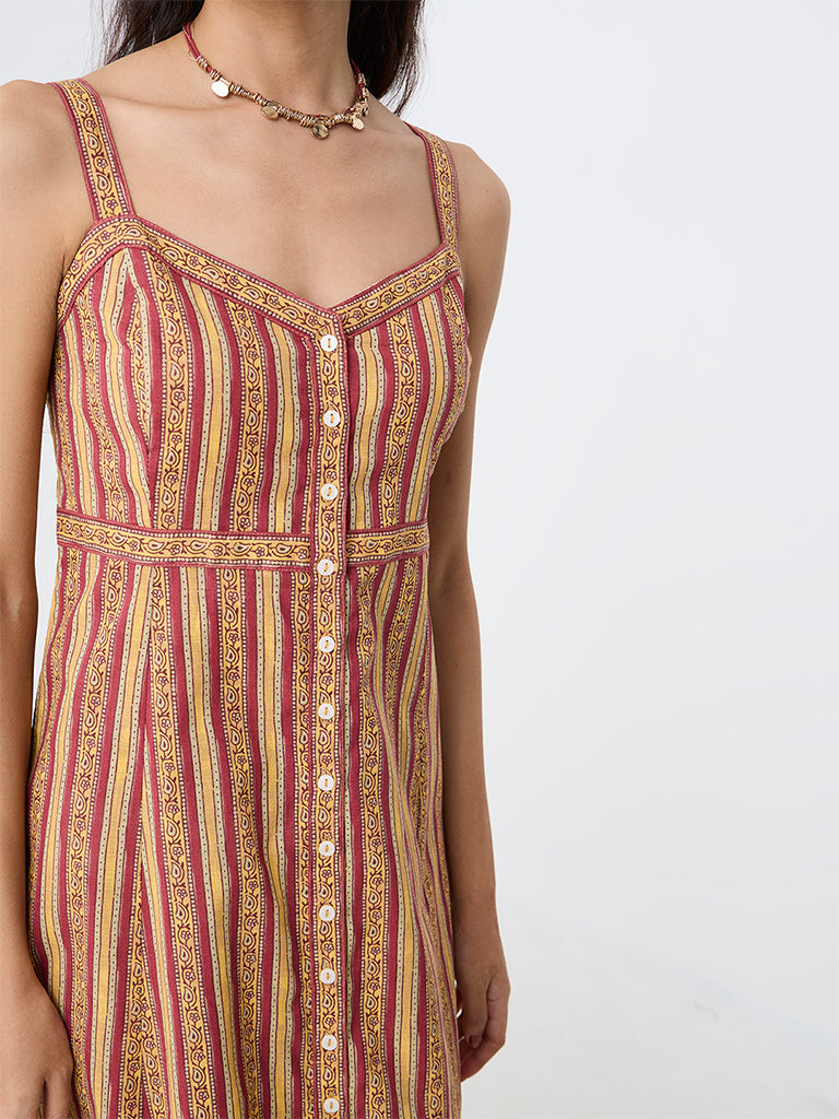Bombay Paisley Multicolor Striped Cotton A-Line Dress