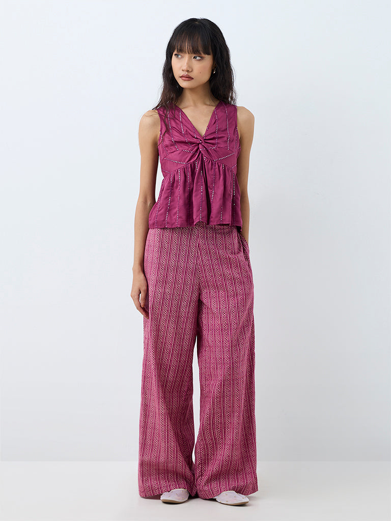 Bombay Paisley Magenta Sequin Embellished Peplum Top