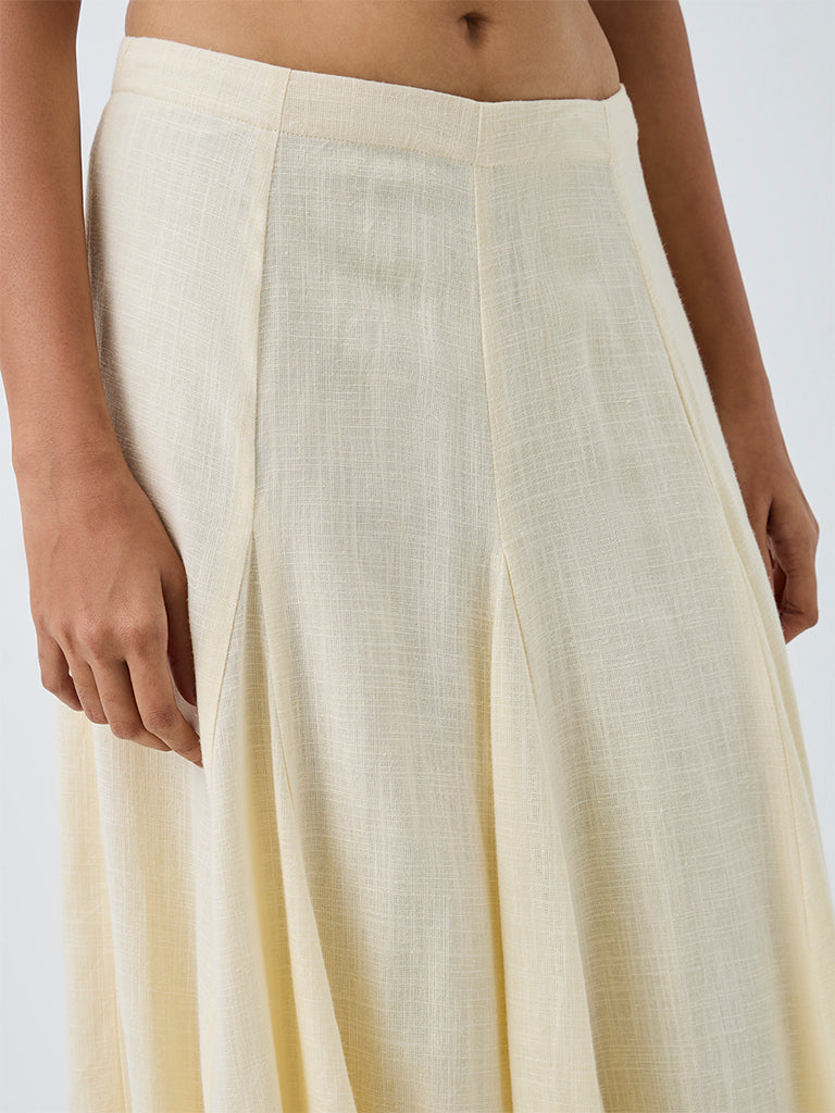 LOV Light Yellow Pleated High-Rise Linen-Blend Maxi Skirt