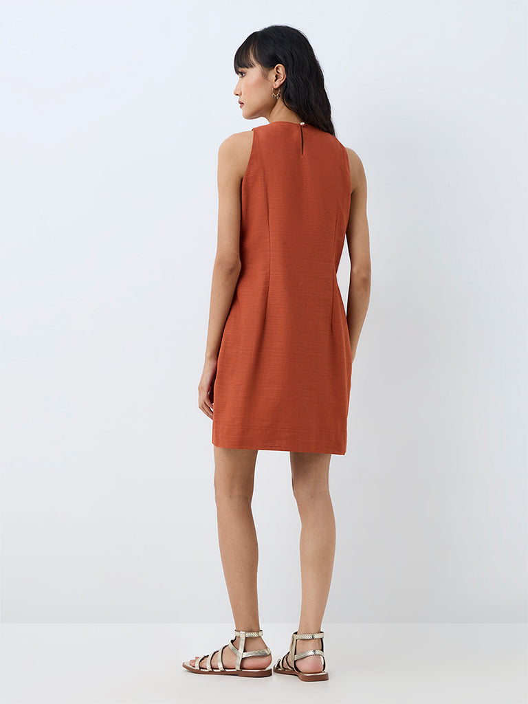 Bombay Paisley Rust Floral Embellished Cotton A-Line Dress